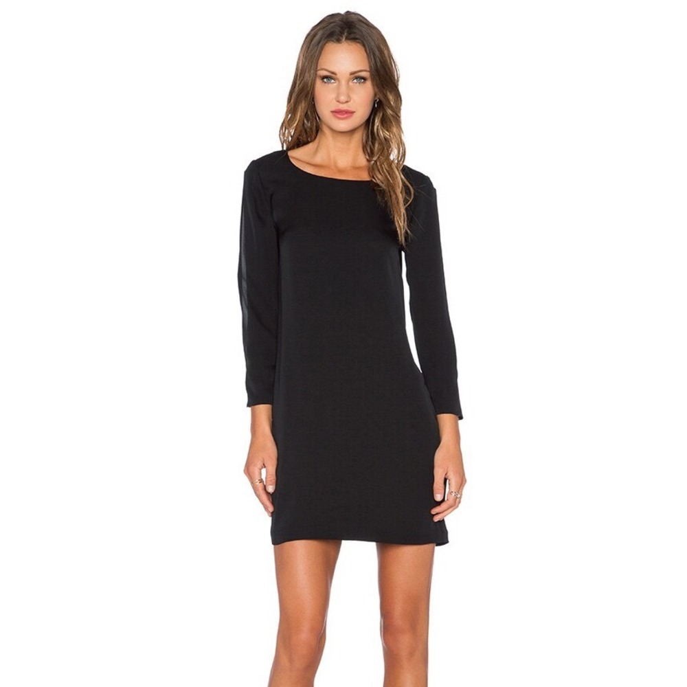 Theory Grainne 100% Silk Long Sleeve Shift Dress Black Womens 0 Quiet Luxury Min